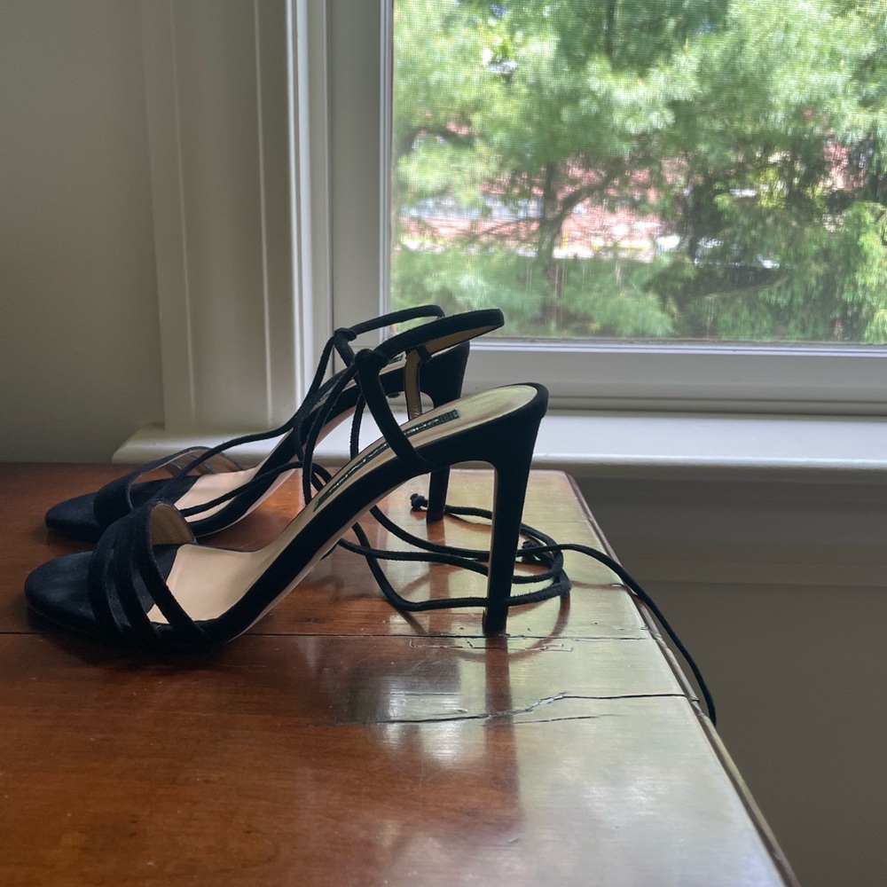 Chelsea Paris Black Suede Lace-Up Heels